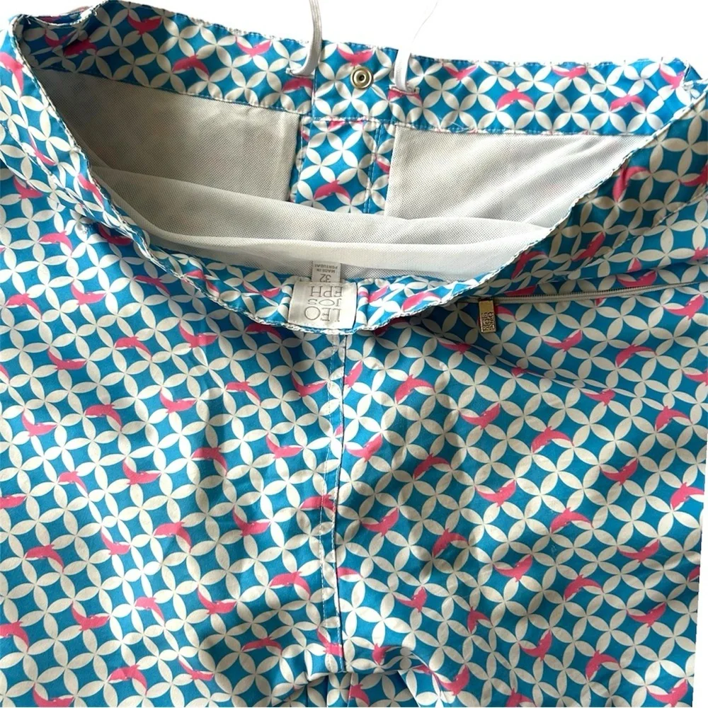 Leo Joseph Tailored Geometric Print Swim Shorts light blue pink Size 32